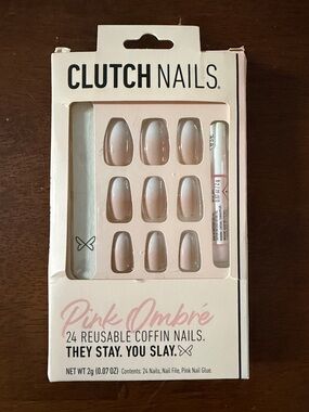 Pink Ombré Reusable Coffin Nails - 24 Pack - bundle and save!